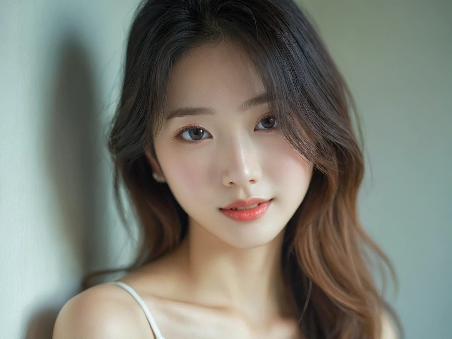 arafed asian woman with long brown hair and a white top, gorgeous young korean woman, beautiful young korean woman, beautiful south korean woman, young adorable korean face, korean artist, soft portrait shot 8 k, korean woman, jaeyeon nam, korean girl, portrait of female korean idol, a young asian woman, heonhwa choe, headshot portrait