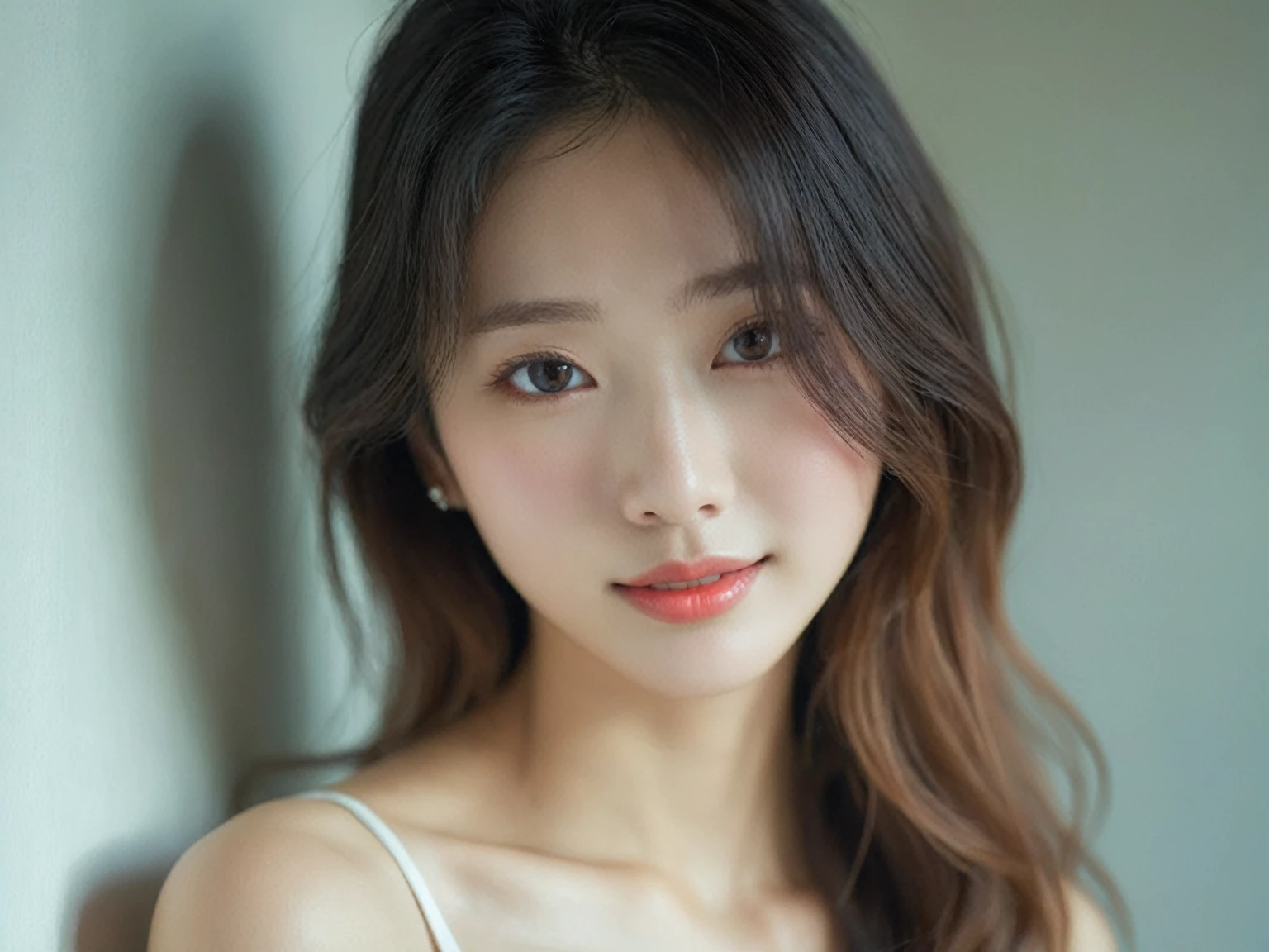 arafed asian woman with long brown hair and a white top, gorgeous young korean woman, beautiful young korean woman, beautiful south korean woman, young adorable korean face, korean artist, soft portrait shot 8 k, korean woman, jaeyeon nam, korean girl, portrait of female korean idol, a young asian woman, heonhwa choe, headshot portrait
