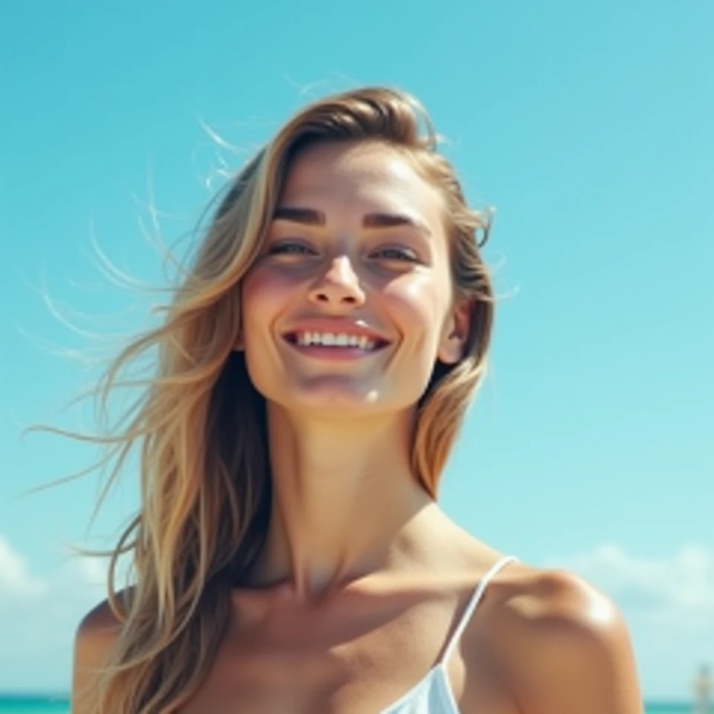 Blue sky and a cute woman