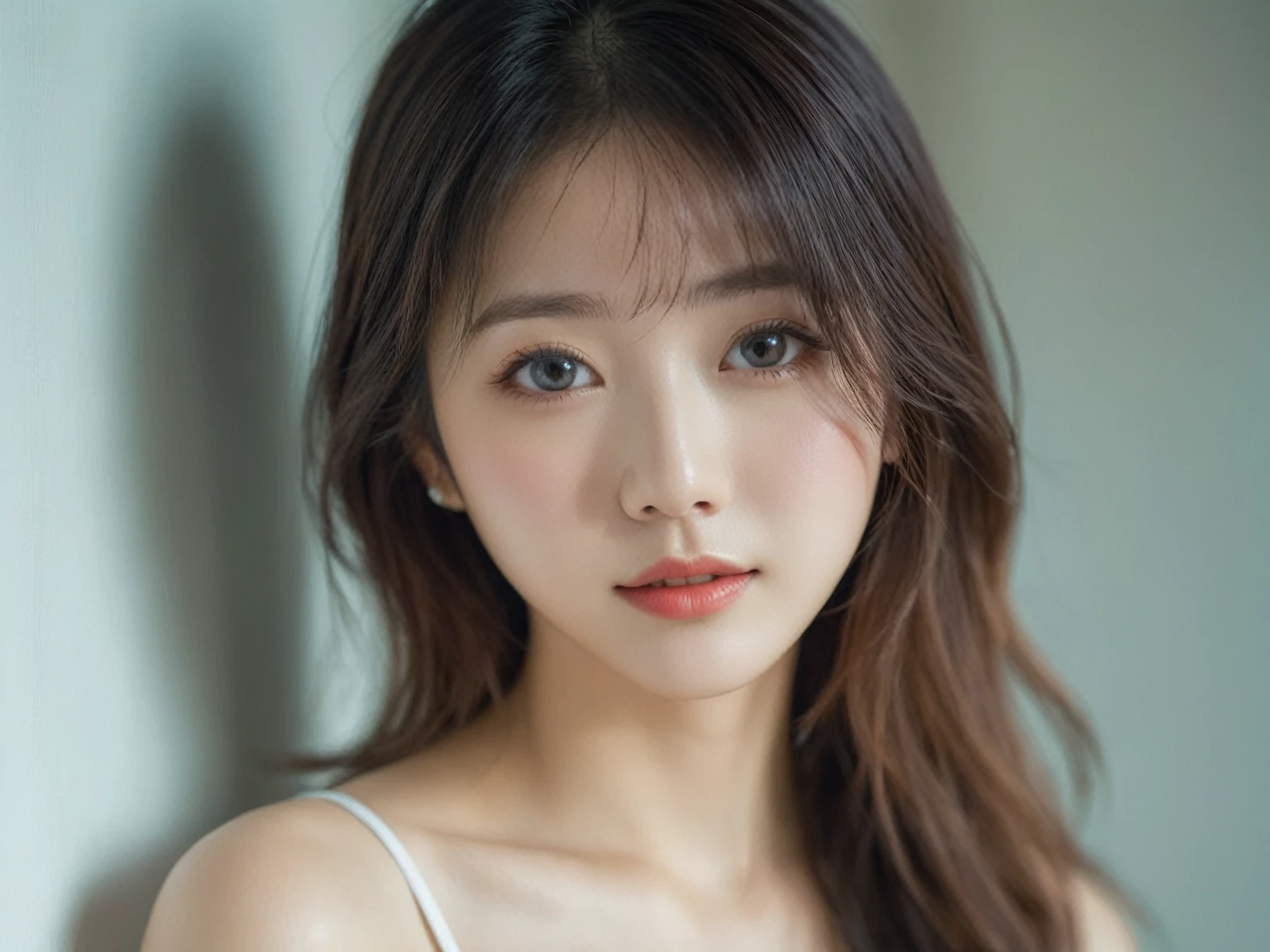 photo of a 20-year-old female, eunji, looking at the camera, wear white slip, full body; dslr, ultra quality, sharp focus, tack sharp, dof, film grain, Fujifilm XT3, crystal clear, 8K UHD, highly detailed glossy eyes, high detailed skin, skin pores