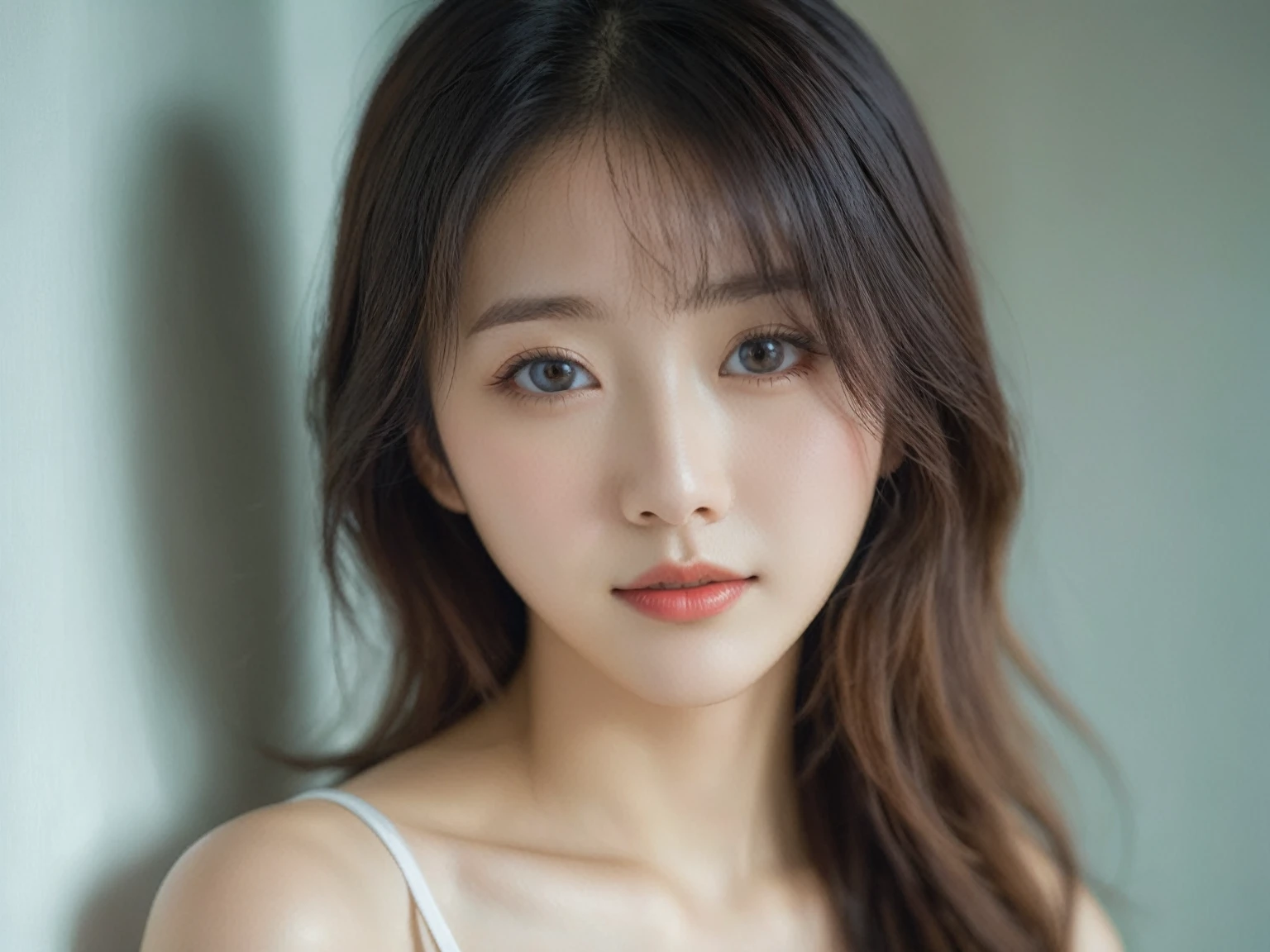 photo of a 20-year-old female, eunji, looking at the camera, wear white slip, full body; dslr, ultra quality, sharp focus, tack sharp, dof, film grain, Fujifilm XT3, crystal clear, 8K UHD, highly detailed glossy eyes, high detailed skin, skin pores