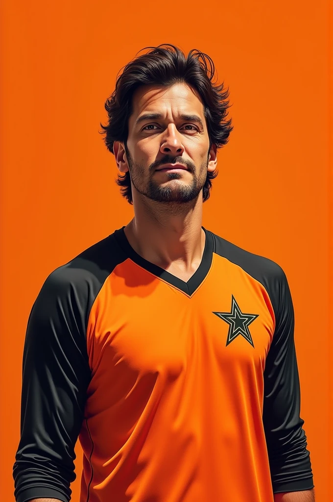 Pakistani cricketer imran khan picture on a Orange black cricket t shirt