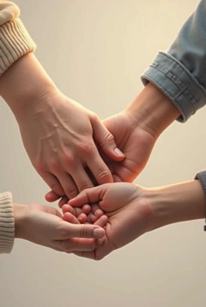 3 hands together postures....2 of them are womens...And one is men....Mention as family 