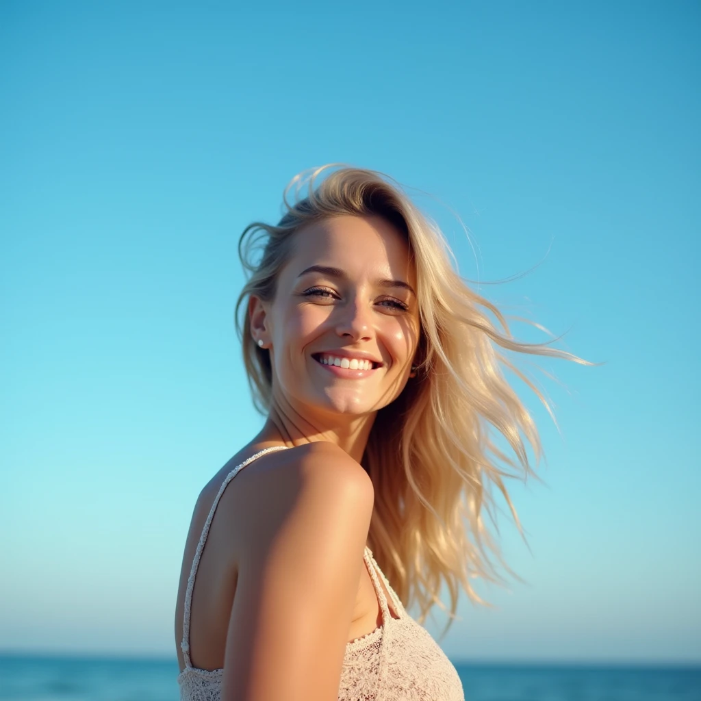 Blue sky and beautiful woman