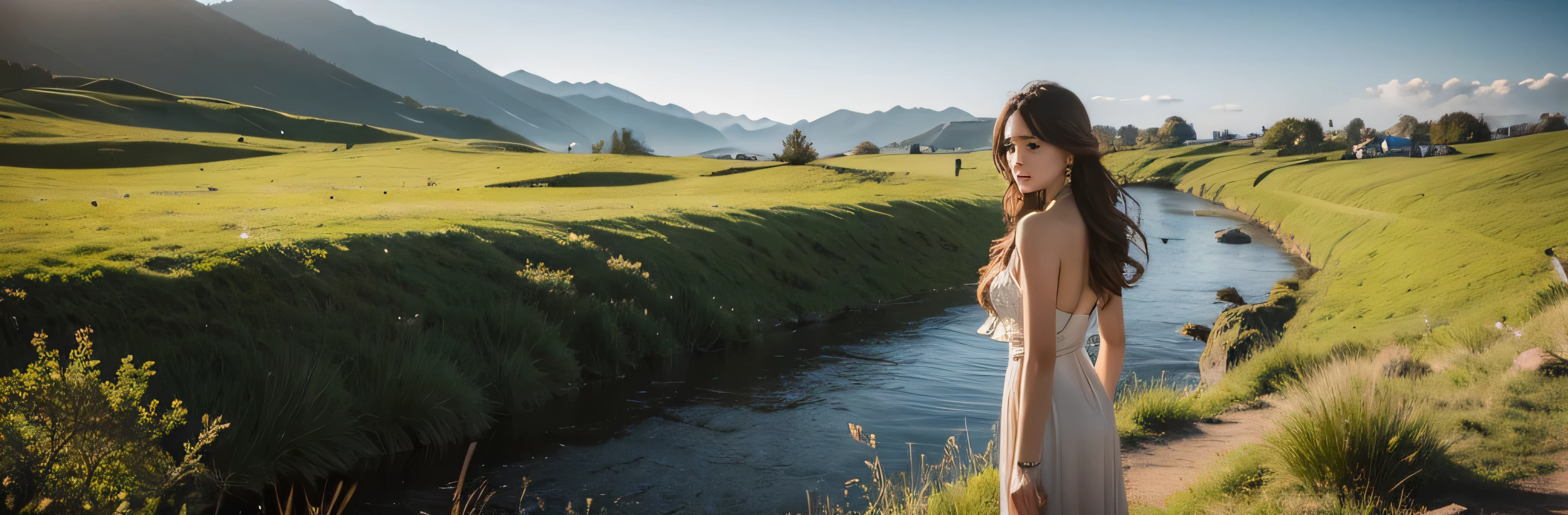 Accessories,beautiful woman,Person on the left,Landscape on the right,HD
