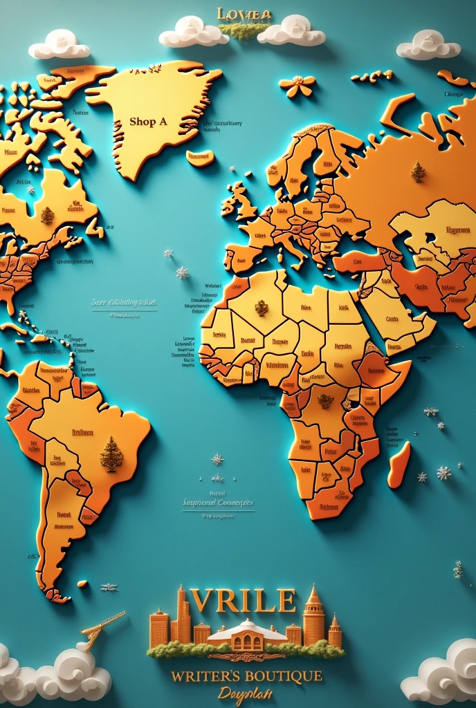 World map, global famous, shop A one boutique writer, map picture, a one
, best shop, chain