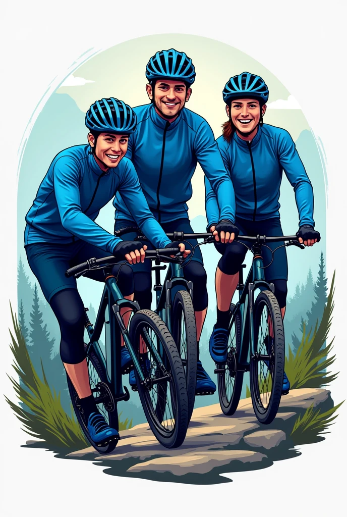 Logo for a MTB cycling group with blue uniform and only three members. 
