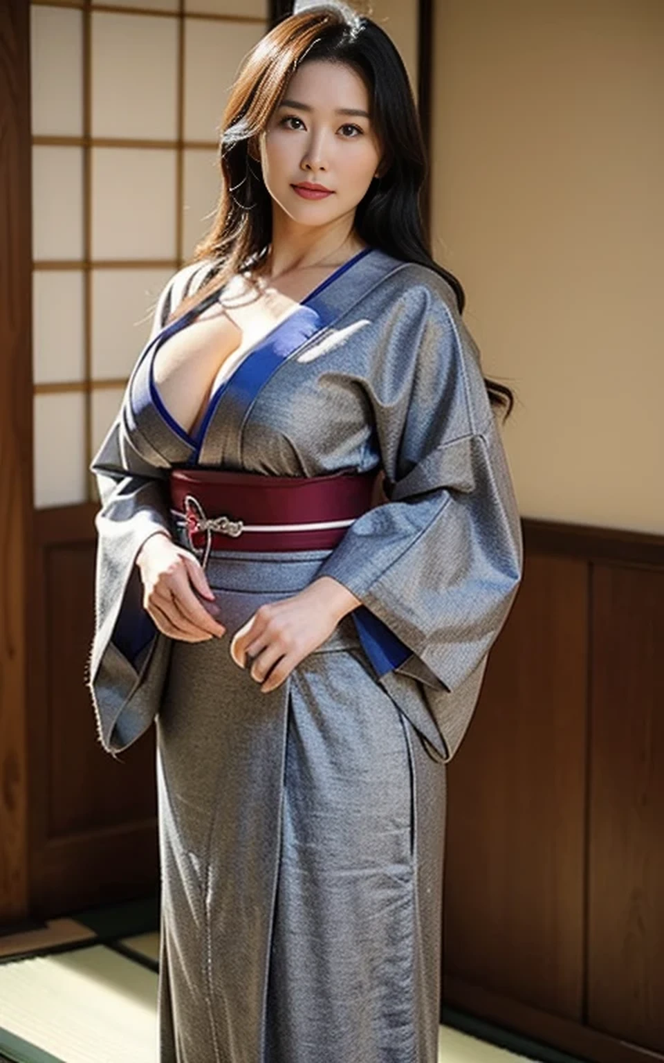 (8K, highest quality, masterpiece:1.2), (realistic, Photoreal:1.3), super detailed, (beautiful Japanese MILF, Japanese mature woman, 48 years old:1.7), (huge breasts:1.5), yukata