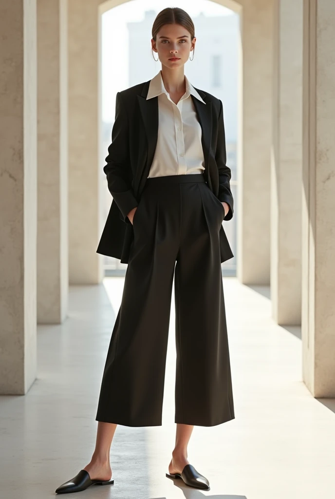 A woman wearing culottes 