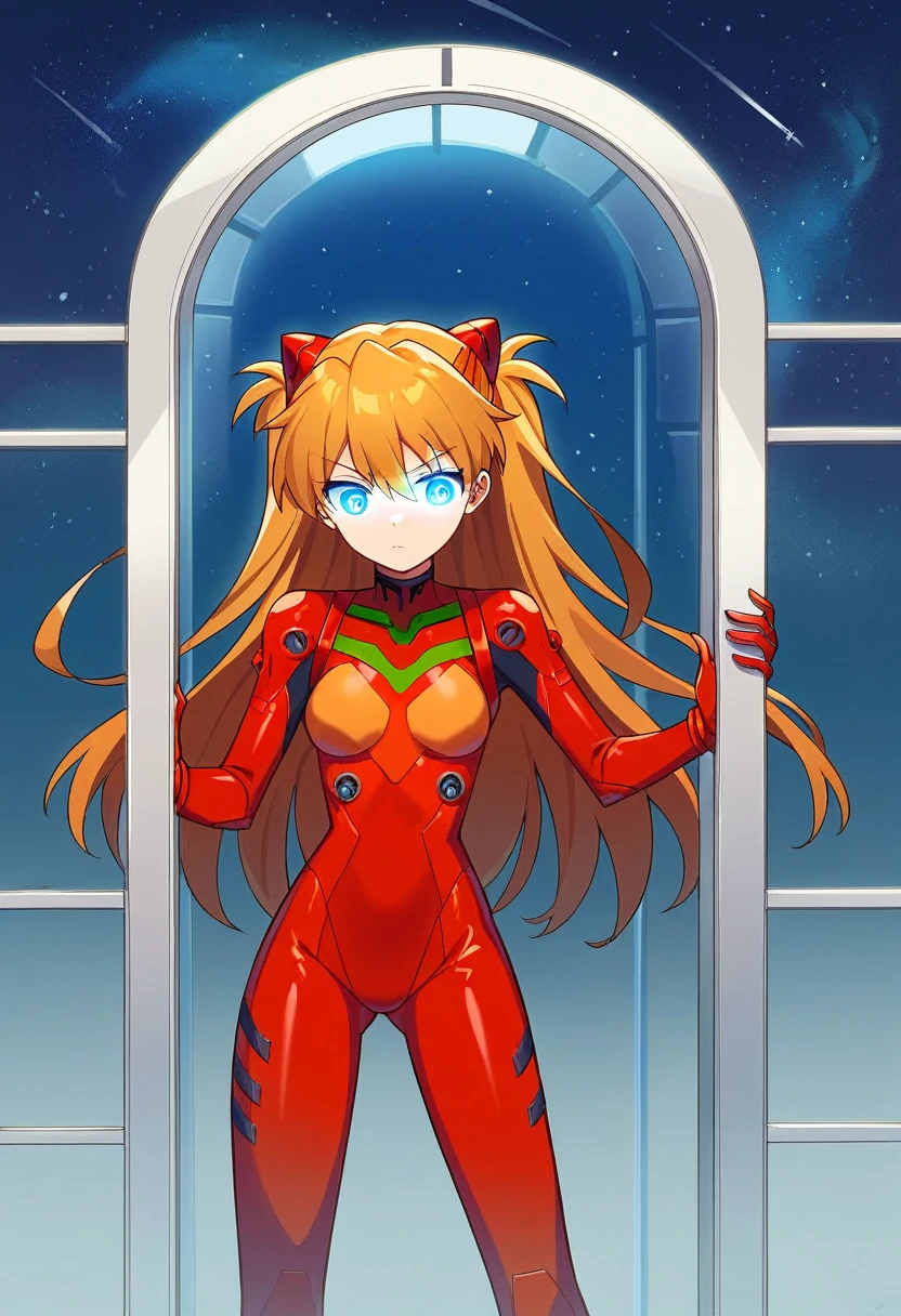 (俯瞰figure),Dynamic Angle,Very detailed, figure, close, Straight, One person, 
 ((Soryu Asuka Langley, Interface Headset, Red bodysuit:1.4, blonde)),Her eyes shone like dream-like stars,(Glowing Eyes:1.233),(Beautiful and detailed:1.1),(Expressionless,Mouth closed),(Are standing), 
(In a white spaceship、Mechanic room with tools and spaceship window),
(night:1.2),dream-like, [[Delicate fingers and hands:0.55]::0.85],(Finger details),