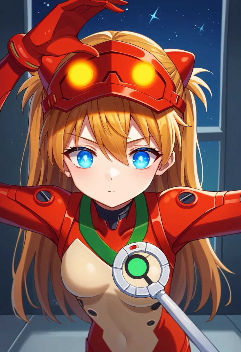 (俯瞰figure),Dynamic Angle,Very detailed, figure, close, Straight, One person, 
 ((Soryu Asuka Langley, Interface Headset, Red bodysuit:1.4, blonde)),Her eyes shone like dream-like stars,(Glowing Eyes:1.233),(Beautiful and detailed:1.1),(Expressionless,Mouth closed),(Are standing), 
(In a white spaceship、Mechanic room with tools and spaceship window),
(night:1.2),dream-like, [[Delicate fingers and hands:0.55]::0.85],(Finger details),