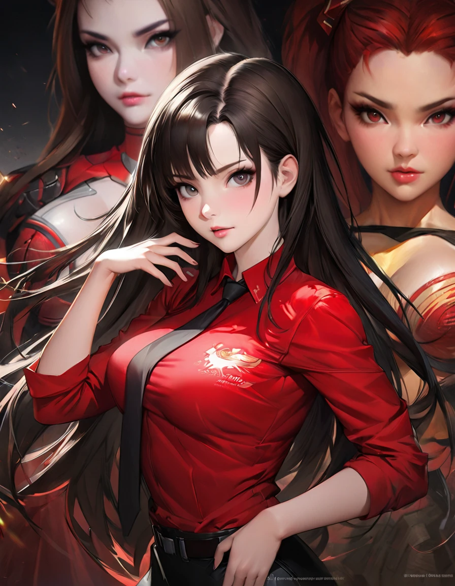 anime girl(kate mara) in red shirt and black tie posing for a picture, by Yang J, extremely detailed artgerm, rin tohsaka, artgerm jsc, artwork in the style of guweiz, beautiful digital artwork, artgerm. high detail, range murata and artgerm, style artgerm, ig model | artgerm