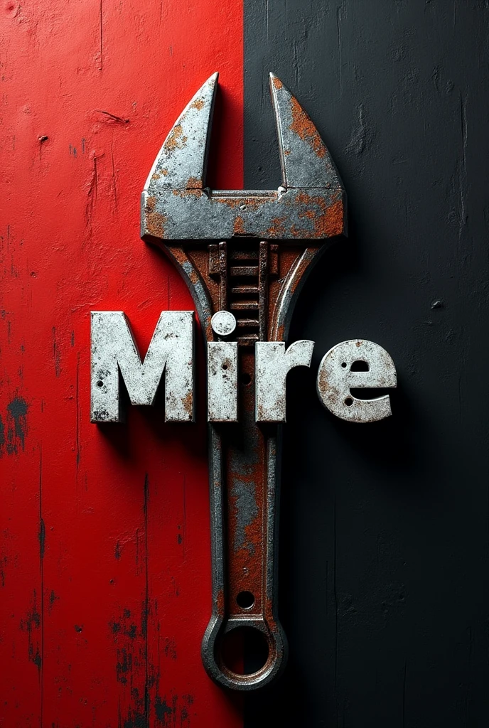 Construction logo with the word mitre but one letter is changed to i, a construction tool that looks rough with red and black colors 