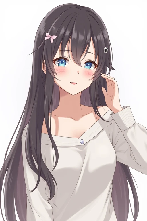 1人の女性Long Hair, chest, Open your mouth a little, High-resolution model, Long Hair, 大きなchest, smile, Simple Background,