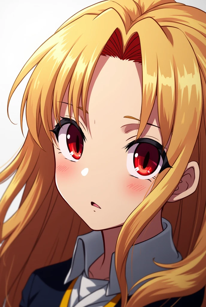 A girl with blonde hair and red highlights, red eyes and a scar on the left eye, Long hair, Boku no Hero Academia Anime