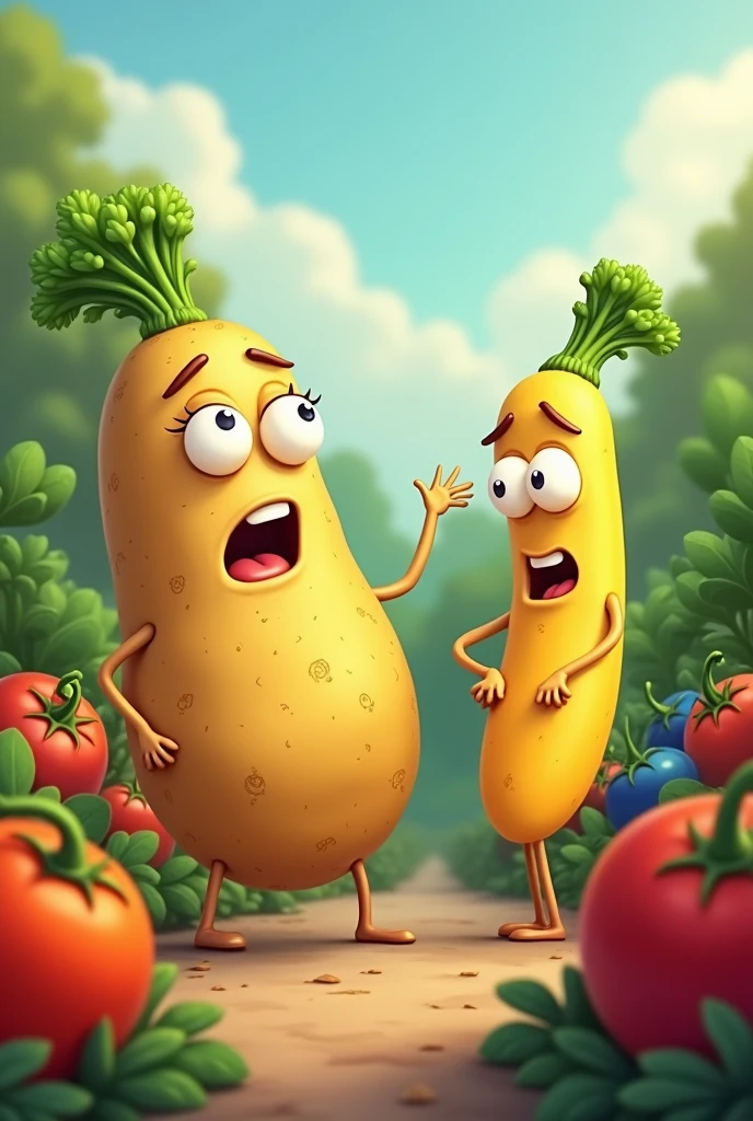 cartoon characters from potato and lady finger . Potato fall in love with lady finger and he proposed her (lady finger) but she refused potato and insuls potato. Then potato decided to love every vesitable except lady finger and every one accepeted potato and lady finger remain single and potato lived happily.