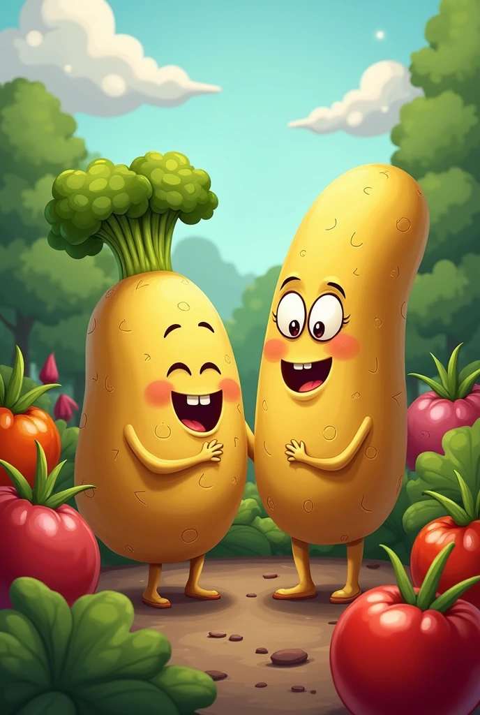 cartoon characters from potato and lady finger . Potato fall in love with lady finger and he proposed her (lady finger) but she refused potato and insuls potato. Then potato decided to love every vesitable except lady finger and every one accepeted potato and lady finger remain single and potato lived happily.