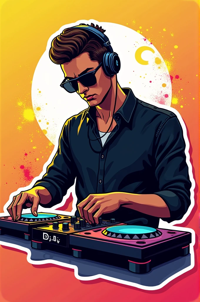 Design a DJ men..inspired sticker.wearing sun glass ..black coller,yellow color,white and red color ..