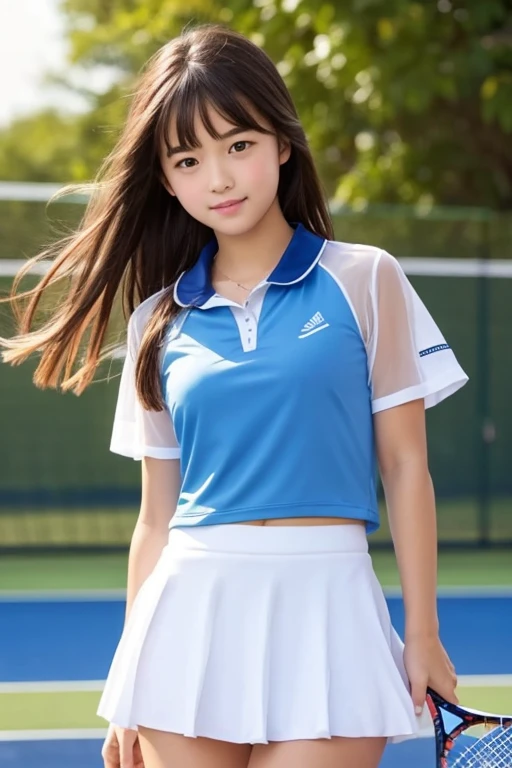 beautiful girl、high school girl、Tennis Wear、See-through、Fluttering in the wind