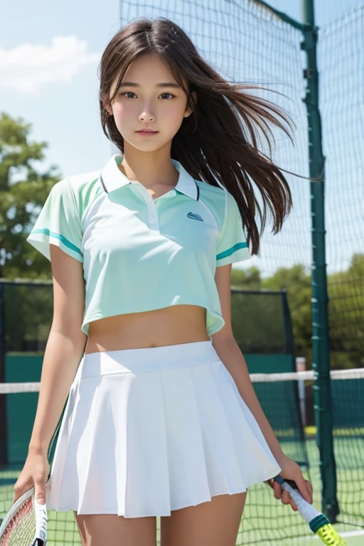 beautiful girl、high school girl、Tennis Wear、See-through、Fluttering in the wind