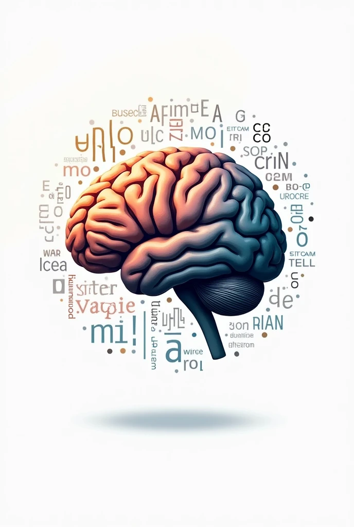 An image with a text brain and language, logo for group