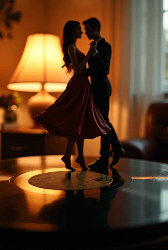 Make an image of a vinyl record spinning while a couple dances.