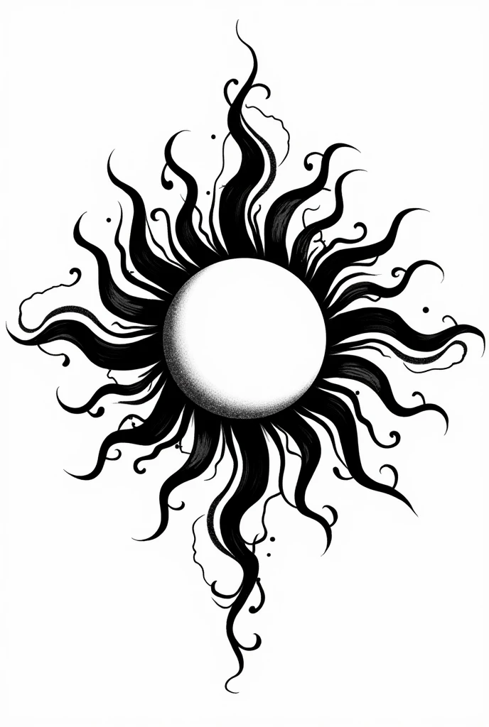 Sure! Here's a prompt in English for a tattoo design:
"Design a black-colored tattoo featuring a sun with flamboyant and stylish elements. The sun should have intricate, swirling rays with a bold and modern aesthetic. The overall design should be elegant and sleek, suitable for a fashionable and unique tattoo."
Would you like to add any specific details or symbols to this design?