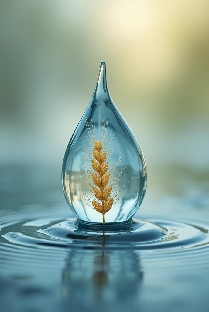 Give me a photo depicting save food and water with a grain of wheat in a water droplet