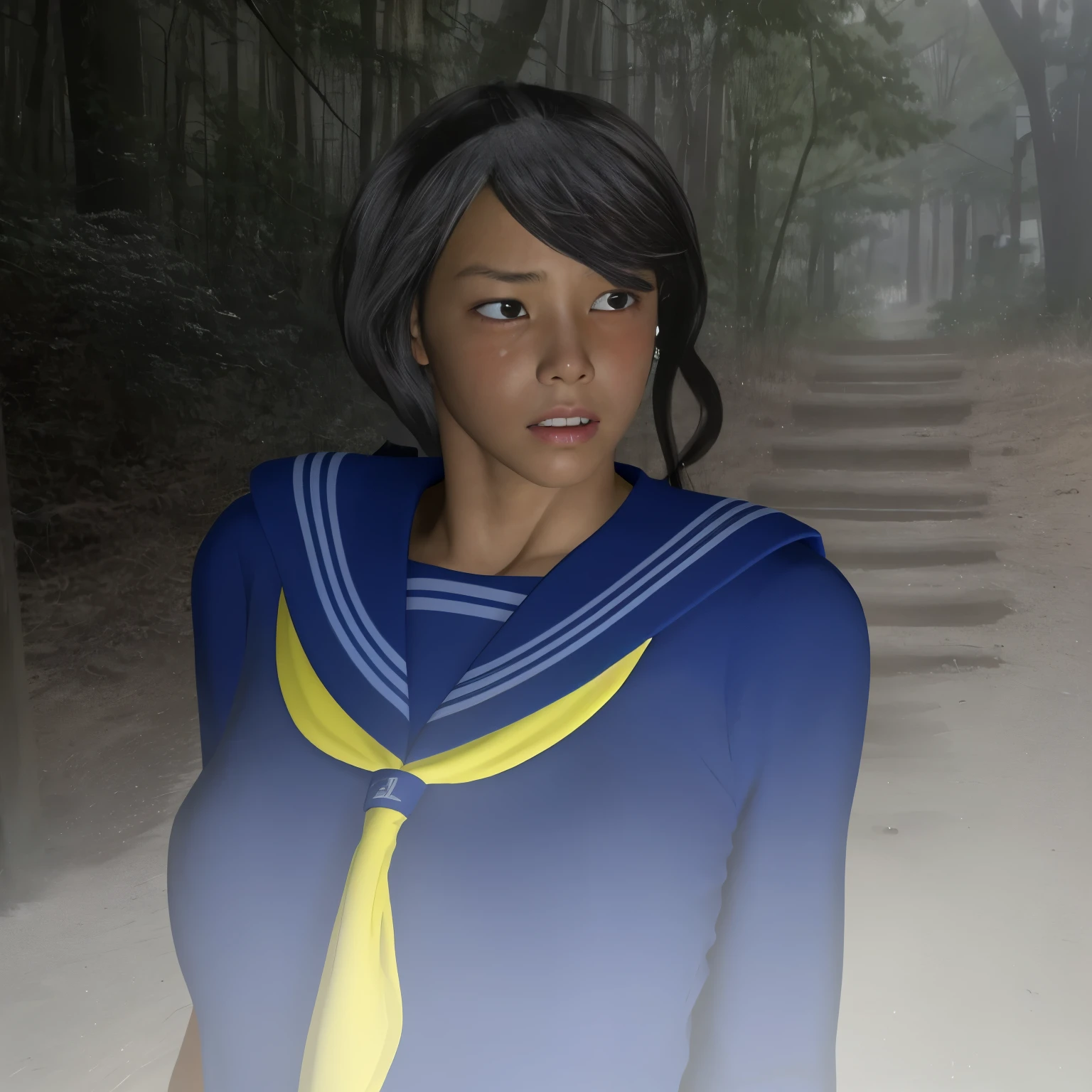 (Highest quality, masterpiece), (Beautiful 11 year old Japanese girl), (freckles:0.6), ponytail,  Track and field athlete,Grimacing、Frowning、Crying face、Sweaty、despair、fear、