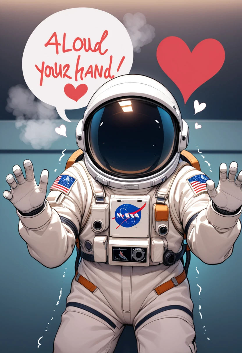 (Spacesuit:1.15), White Cargo Pants, astronaut)baburuherumetto, Space Helmet , , indoor, masterpiece, Highest quality, One person, alone, short hair, , ,(Heart Sayings:1.2), , trembling, Shortness of breath,, fog,\Show your hand, (hold one&#39;s head:1.5),From above,On the bed,Blonde、Blue Eyes、blush、surprise、Scream