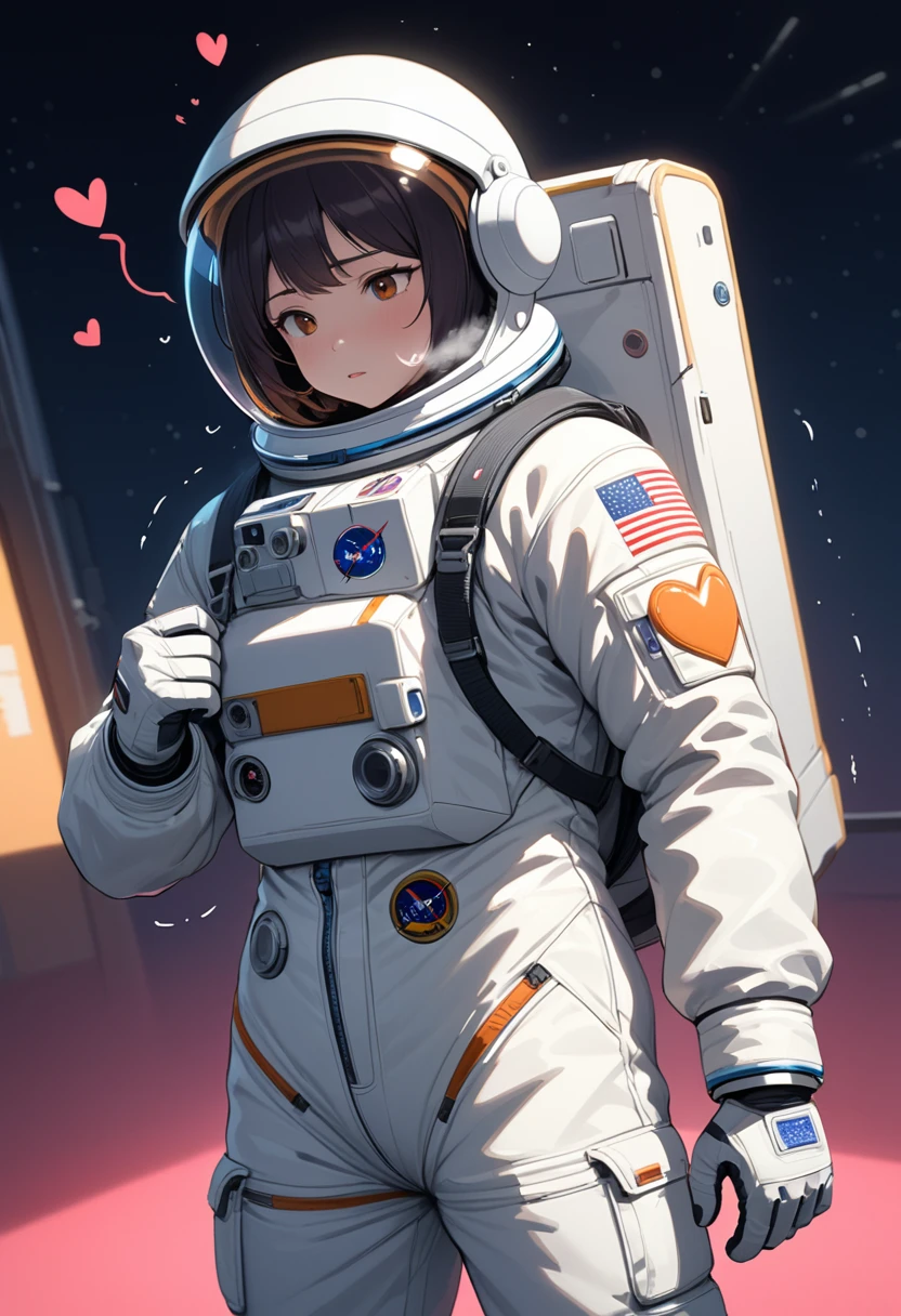 (Spacesuit:1.15), White Cargo Pants, astronaut)baburuherumetto, Space Helmet , , indoor, masterpiece, Highest quality, One person, alone, short hair, , ,(Heart Sayings:1.2), , trembling, Shortness of breath,, fog,\Show your hand, (hold one&#39;s head:1.5),From above,On the bed,Blonde、Blue Eyes、blush、surprise、Scream