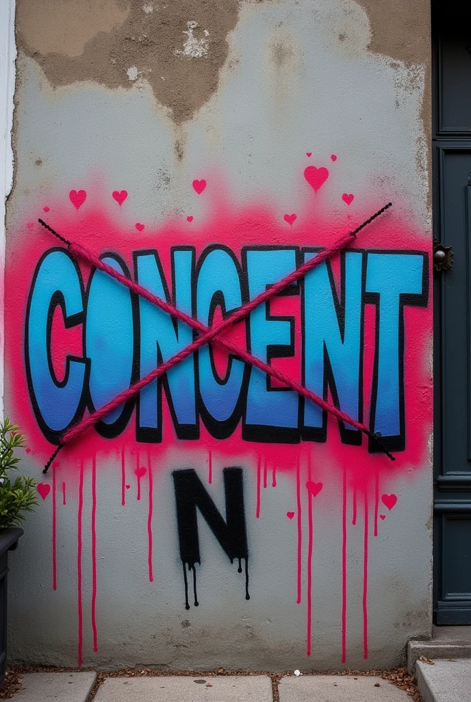 A graffiti where concept is written and p is crossed. Below it N is written. It means that people has no concept about consent