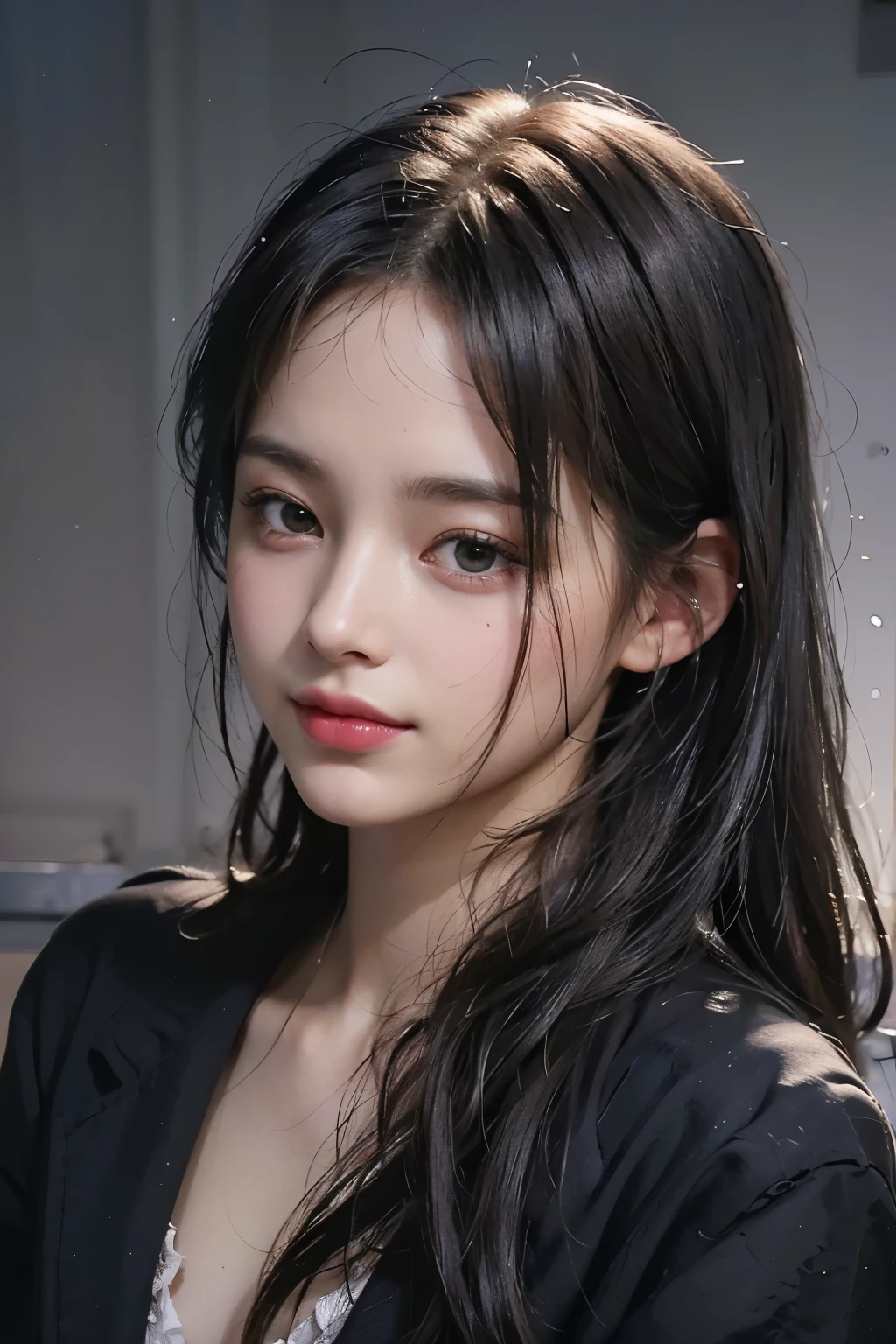 (RAW photos, best quality), ((Nostalgia,1980s syle)),(girl in a literary mood:1.2),(realistic, photo-realistic:1.3), very delicate and beautiful, amazing, in detail, masterpiece, very detailed, mackerel,best illustration, best shadow,convoluted,depth of field,(Close-up portrait of a young beautiful woman:1.2),long hair,messy hair,((((low key,dark scene,dimly lit)))),(((soft lighting:1.4))),(pale skin:1.4),(shy smile),(cinematic angle),sharp focus, volumetric fog, 8k words, dslr, high quality,( film grain:1.4), Fujifilm XT3,(looking at viewer), pale skin