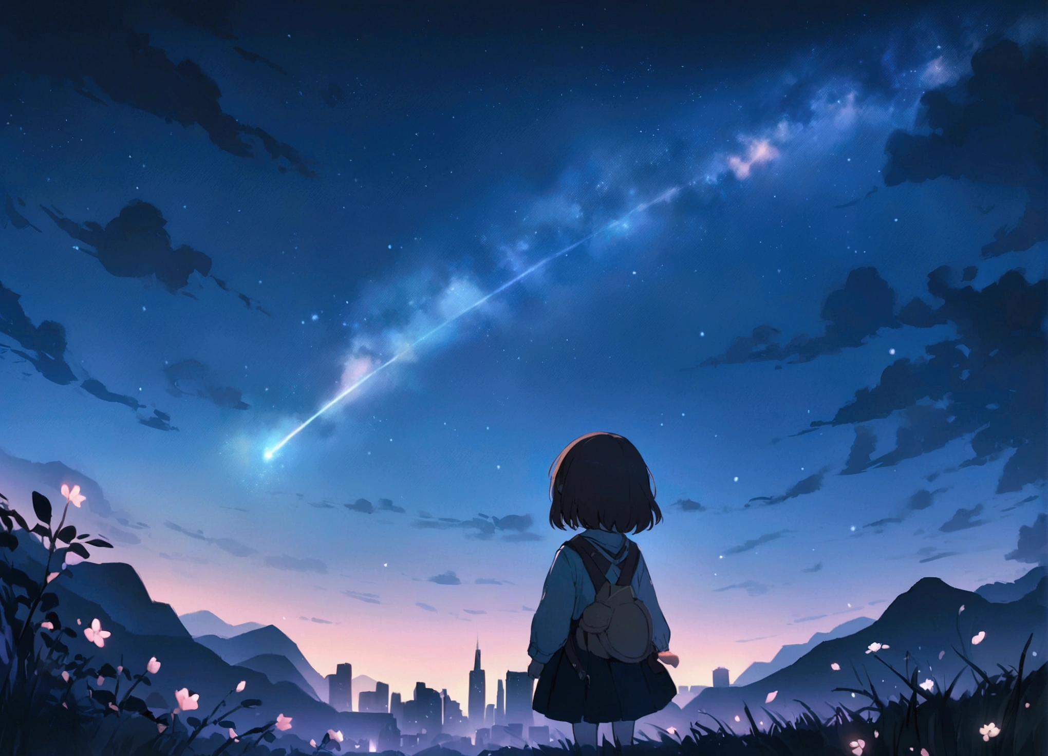 City of night、The sky is wonderful、meteor、3 sitting on top of a building、Brown Hair、Back view、The city is bright with streetlights、Landscape Main、highest quality、Anime Scenery、Xin Haichen、building、Field、Milky Way 110207, distant 3 year oldg at
the performer,(Zoom out:1.1),(meteor:1.2)、(comet:1.1,yourname、Low Angle、From behind、Alola、shooting star、cherry blossoms、Standing in the Field、highest quality、masterpiece、cloud、colorful、Starry Sky、performer、