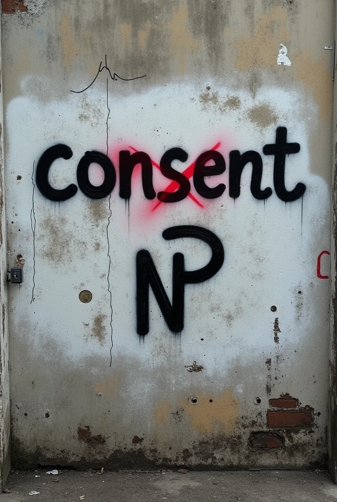 A graffiti where concept is written and p is crossed. Below p letter, N is written. It means that people has no concept about consent. No concept about concent