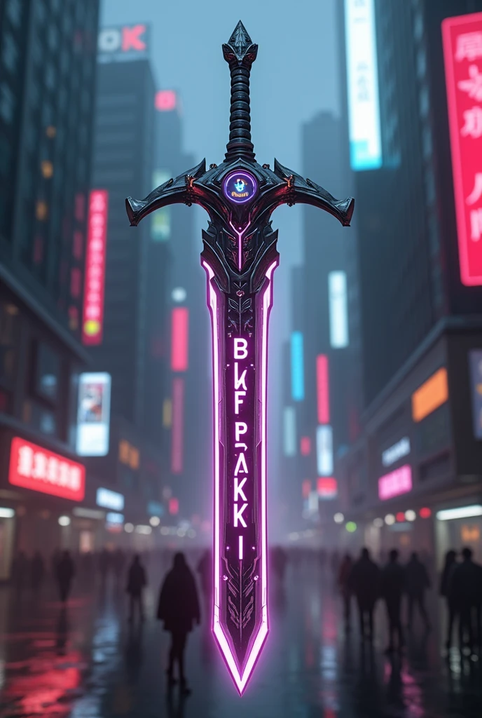 Please, create cyberpunk sword, in vertical with text Thur Ketsaki