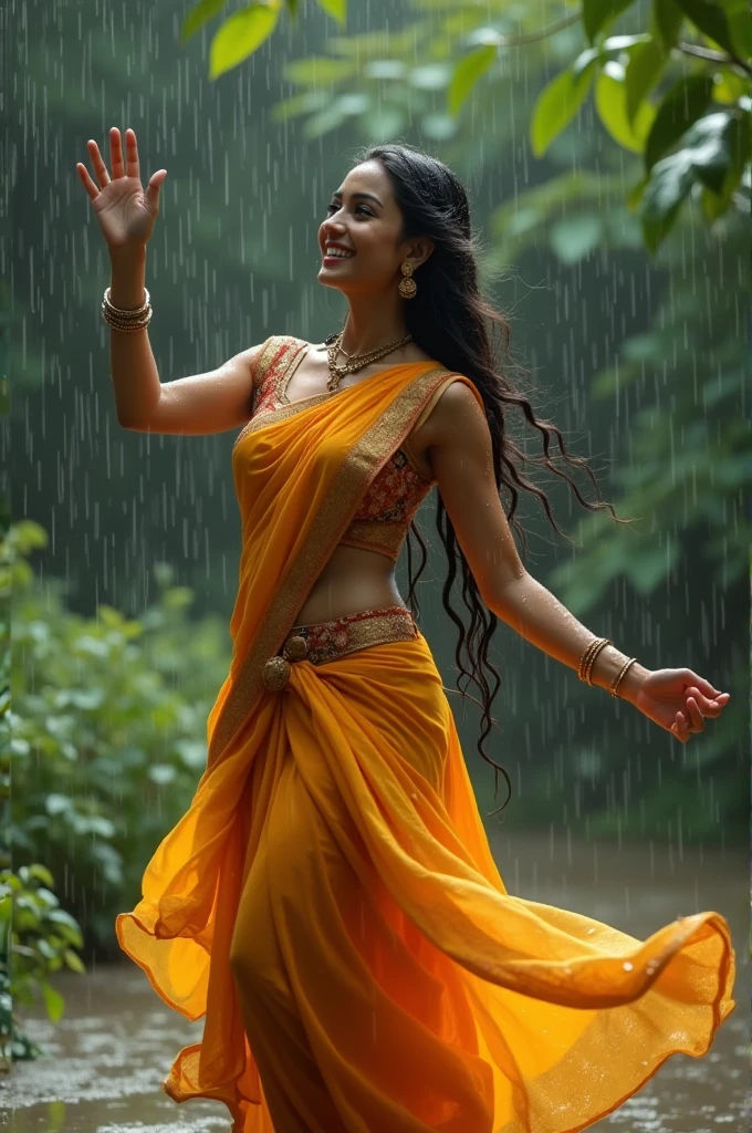 Make a video indian beautiful girl dancing on the rain