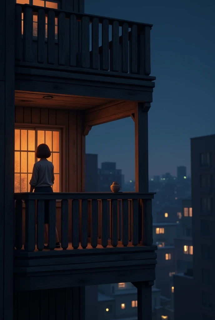 Balcony of A wooden Flat in 2nd Floor, Night Time