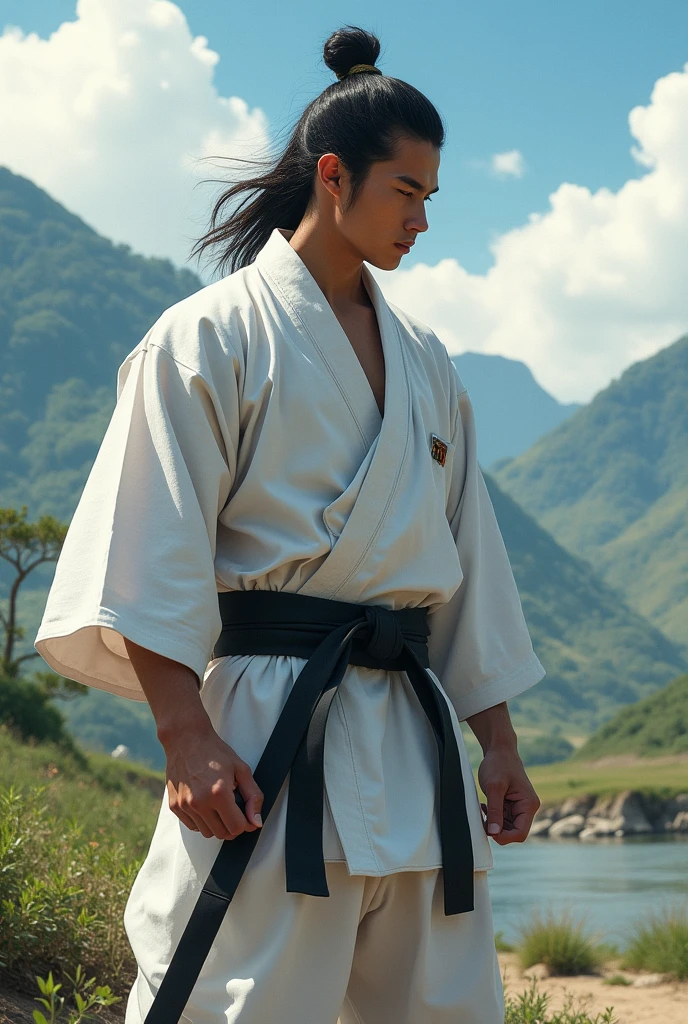 Samurai in a Japanese jujitsu kimono