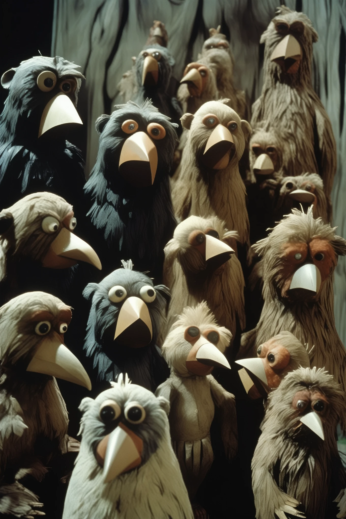 in the style of Jan Švankmajer - a flock of very tall, ape-like bears, displays of anthropomorphic birds, long and wet, The films of the 70s featured uneven and uncomfortable