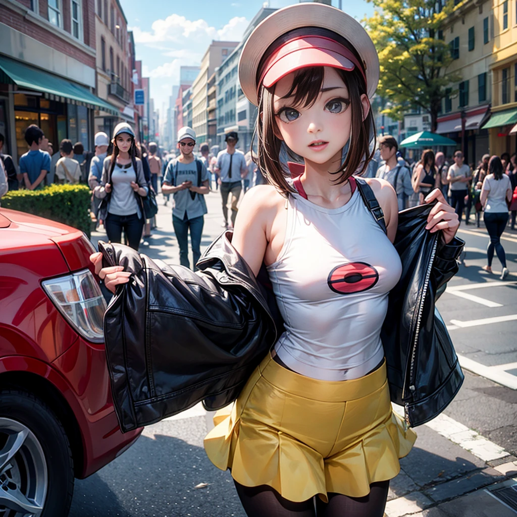 a girl,on the street,cute,live streaming,Small Breasts,Pokémon world,