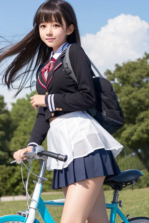 cute､high school girl､uniform､mini skirt､See-through､Fluttering in the wind､cycling