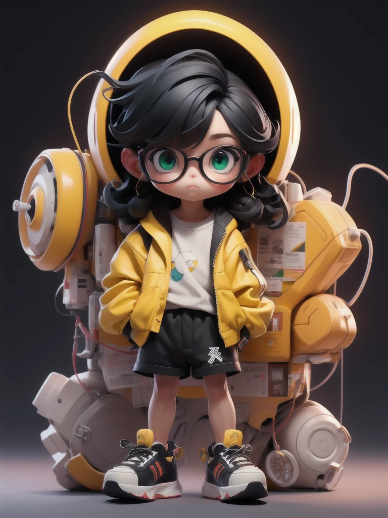 BJ_monster,一人in,Looking_in_Audience,green_eye,Simple_background,shirt,black_black短いhair,One person,black、Glasses、blackhair,Are standing,赤Jacket,full_body,male_concentrated,Multicolor_blackhair,shoes,Shorts,mask,black_Shorts,ring,spike_hair,black_background,cigarette,cable,yellow_Jacket,male_child,gas_mask,tube,respirinor,cineminic lighting,Strong contrast,High level of detail,Highest quality,masterpiece,White background,((blackメガネ))、Monkey mark、background爆弾