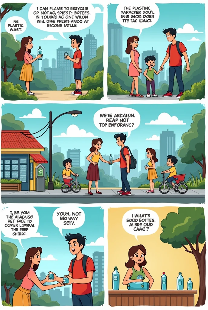 Comic about not throwing away plastic bottles and that you can recycle them