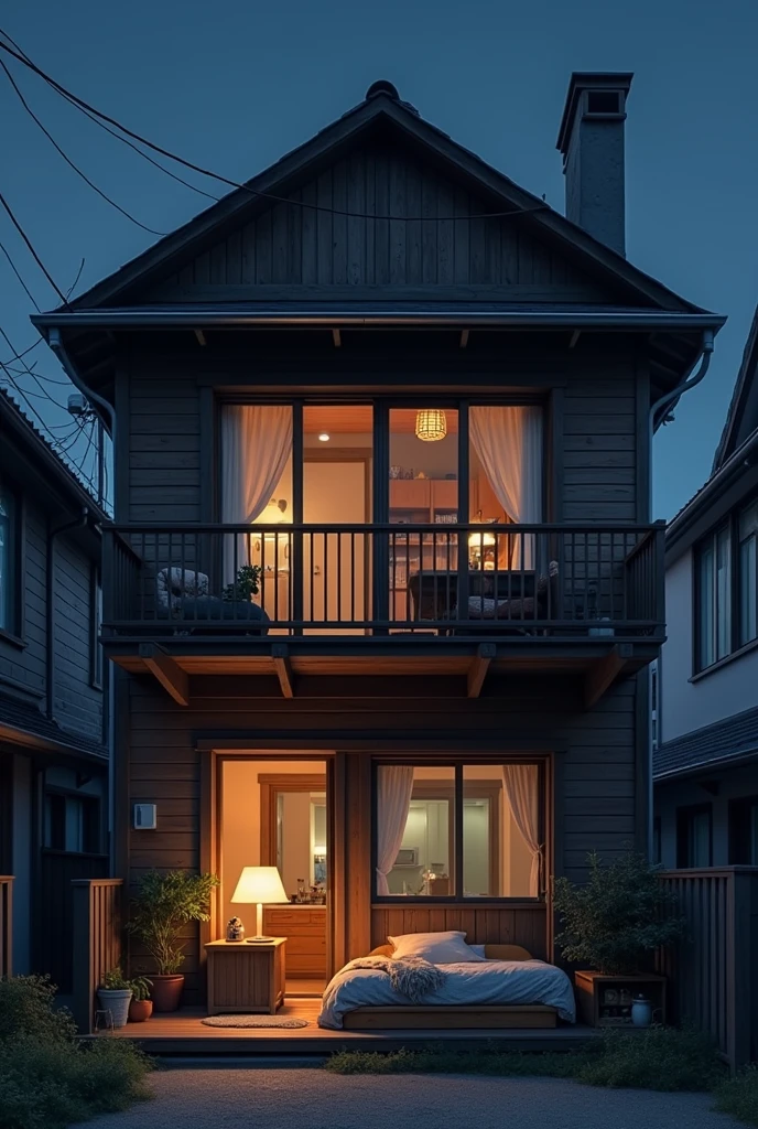 A wooden Flat in 2nd Floor, Night Time