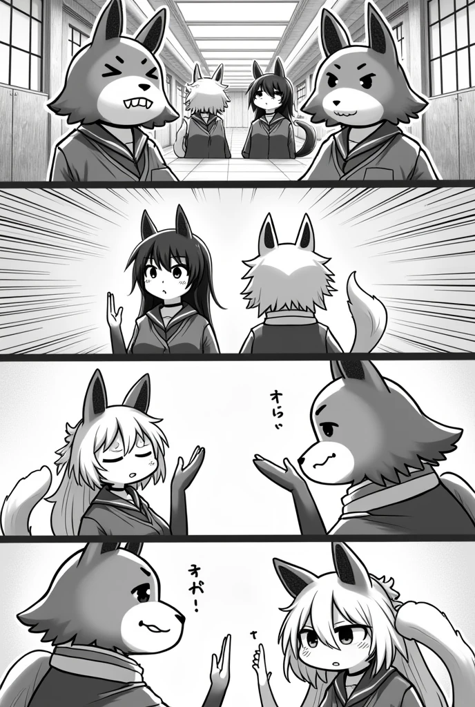 Multiple Drawings in One divididos en viñetas de manga , Traditional anime style depicting various situations of anthropomorphic animals not having a healthy coexistence in school
#Multiple Drawings in One
#manga
#blancoynegro