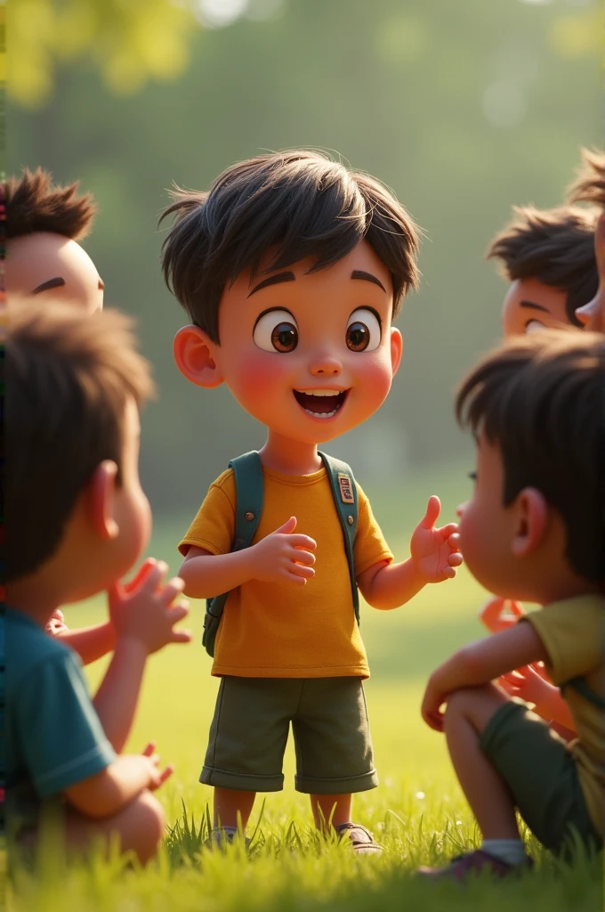The boy Ethen telling something to 7 boys