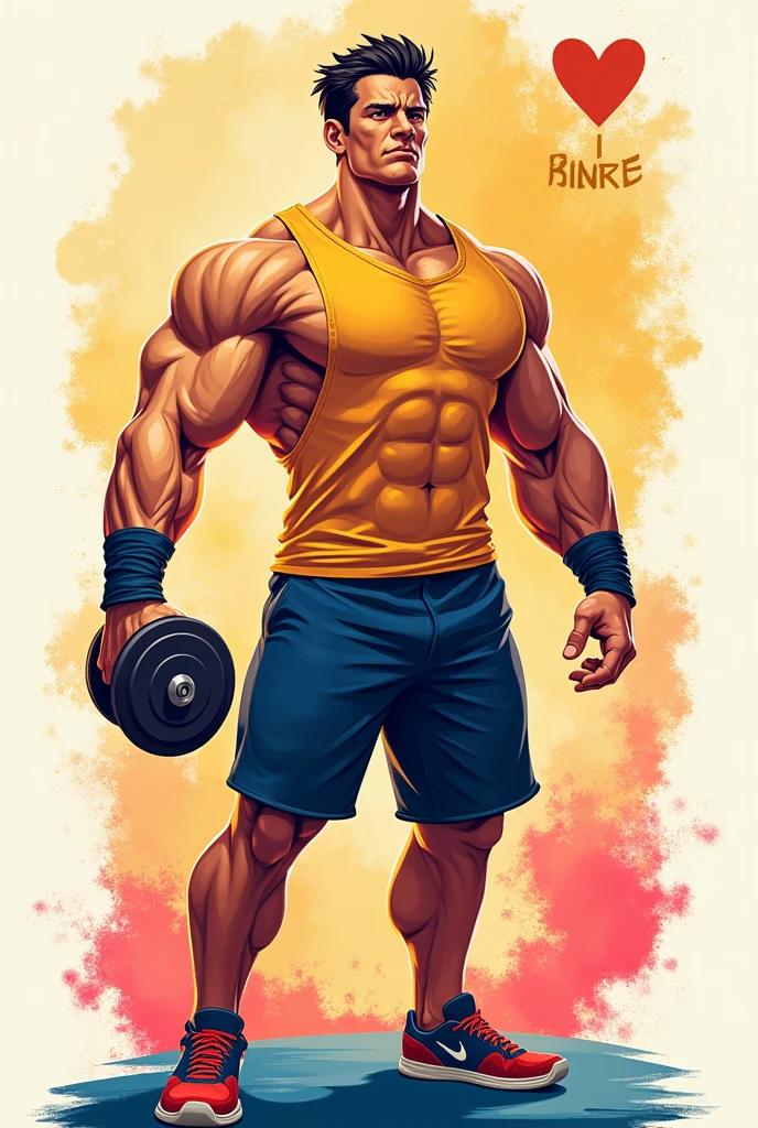 A poster drawing of a man seeing the importance of being physically fit by doing exercise. Add exercise   showcase the importance of doing physical activity. You can put dumbbell 