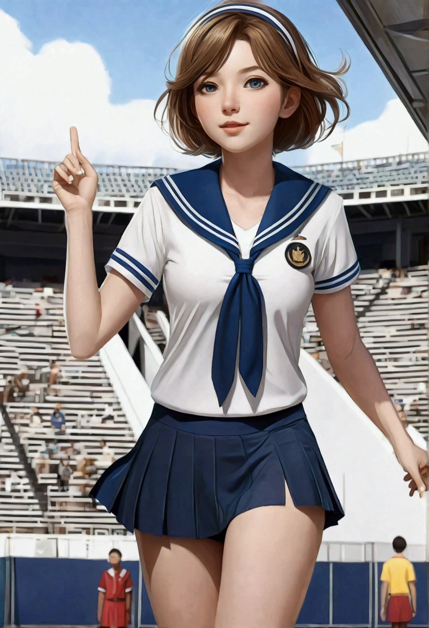 (((Perfect ???????, Anatomically correct, Ultra-dense skin))), 1 person, Japanese, high School girl, Glowing Skin, Looking at the audience, ((Rear View, From below)), 
Beautiful Hair, Beautiful Face, Beautiful and beautiful eyes, (short hair:1.1, Bobcut:1.2), Dark blonde hair:1, blue eyes, Baby Face, Mole under the eye, 
Beautiful clavicle, Beautiful body, Beautiful breasts, Big Breasts:0.5, Beautiful thighs, Beautiful legs, Camel Toe, 
((Short sleeve, Cute sailor uniform, all in dark blue, Dark blue pleated skirt, Navy blue sailor collar, Sailor scarf, socks, Brown Loafers)), Captivating thighs, (Red Slave Collar), 
((Embarrassing, I was scared, sad, Mouth half open)), Are standing, (((Leaning forward), Take off, Raise one leg, Pull on white panties)), 
(Beautiful views), summer, School, locker room, 
8k, Highest quality, masterpiece:1.2, Very detailed), (Realistic), Beautiful illustrations, Natural light, whole body,