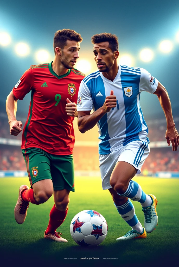 Affiche publicitaire  en français annoncant un  match de galla 
Détail figurant sur l’affiche 
Équipe : portugal et argentine 
Heure :10h30
Stade : stade du marché 
Lieu : biyem-assi
